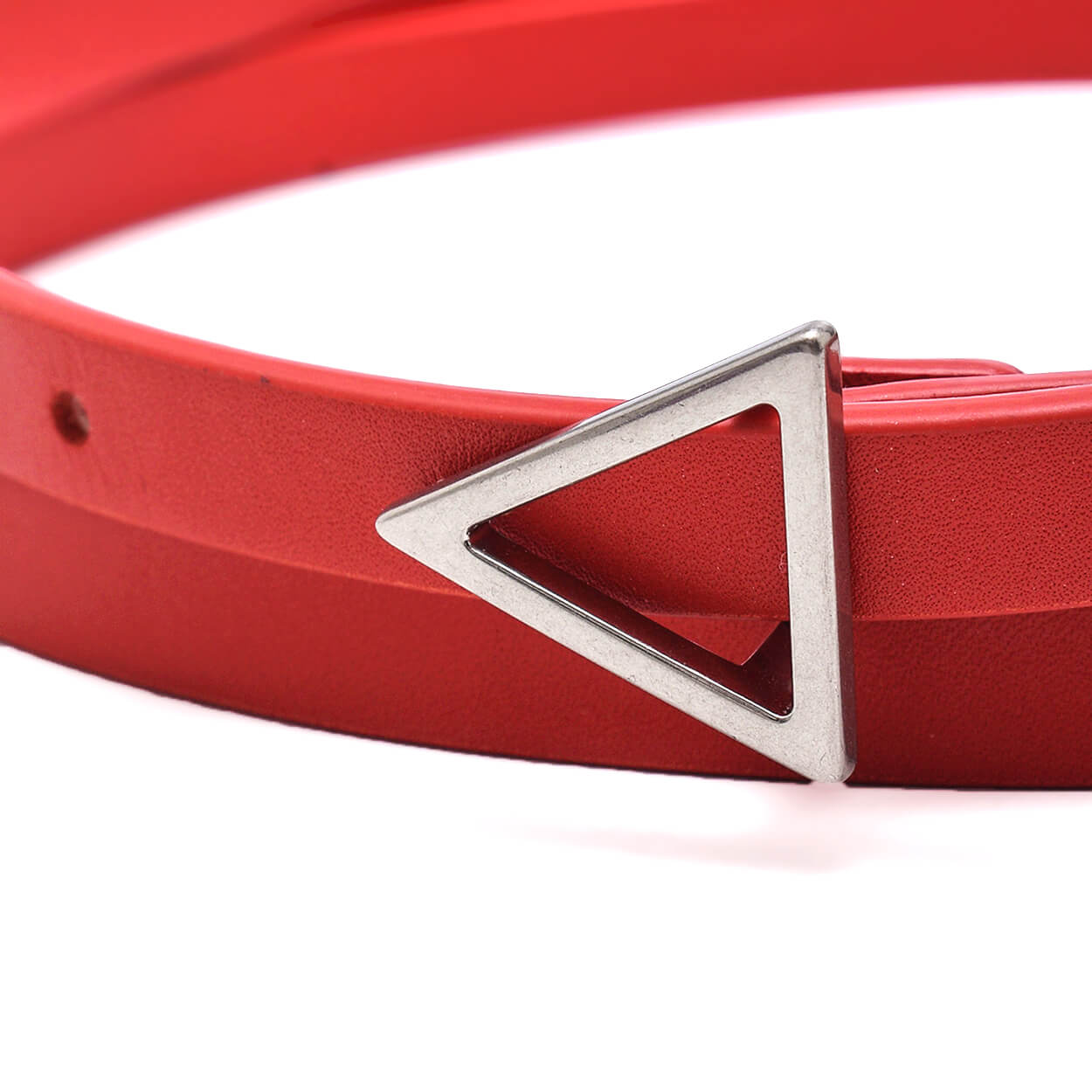 Bottega Veneta - Red Leather & Silver Triangle Buckle Belt